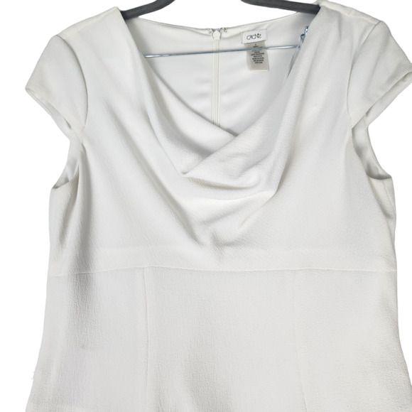 Cache Dress Sz 6 Sheath Dress Drape Neck Cap Sleeves Off White - Picture 2 of 7